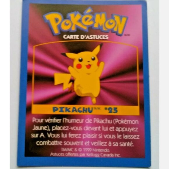 Pokemon Game Tip Card, Kellogg's Canada Cereal 1999, Pikachu #25 - Picture 2 of 7